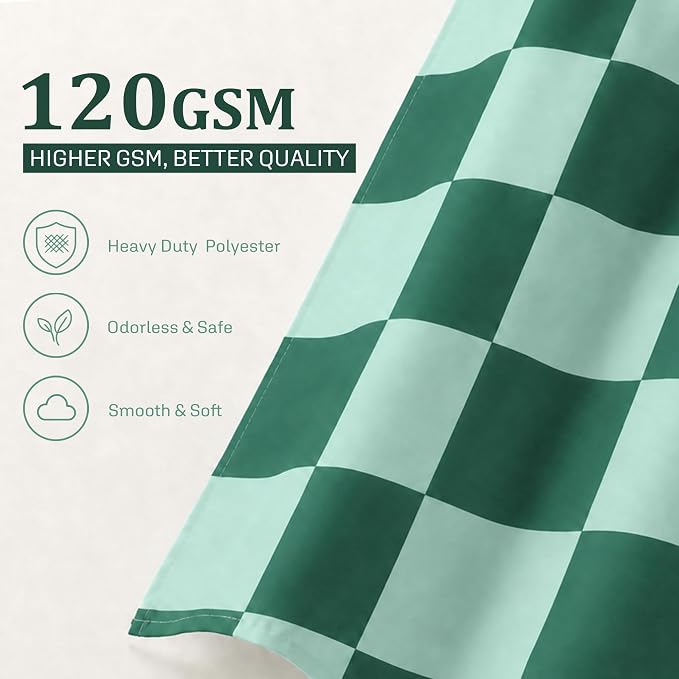 Ohocut Checkered Shower Curtain, Double Green Plaid Shower Curtains for Bathroom, Cute Retro Checkboard Shower Curtain Vintage Aesthetic, Washable Fabric Bath Curtain 72''x72''