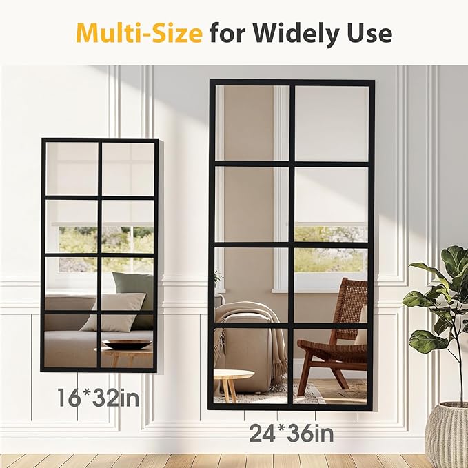 NEWBULIG Wall Mirror, 32" x 16" Window Decorative Mirrors, Metal Framed Wall Decor Wall-Mounted Mirrors for Bedroom, Living Room, Entryway, Black 2 Packs