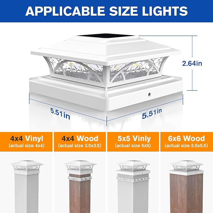 APONUO Solar Post Cap Lights 12 Pack - 4x4 5x5 6x6 Fence Post Lights, Auto On/Off, Waterproof IP64, 2-Mode (Warm/Cool White), Deck Patio Yard Solar Light for Wood & Vinyl Posts, White
