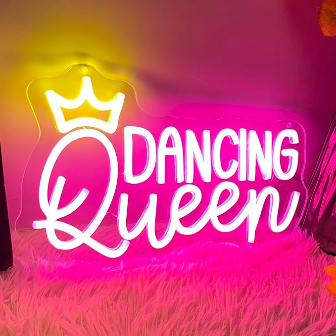Dancing Queen Neon Sign Let's Dance Dimmable LED Signs for Wall Decor Neon Lights for Dance Room Dancing Party Bar Club Birthday Party Decoration Gift for Girl Kid Lover 35CM*21CM