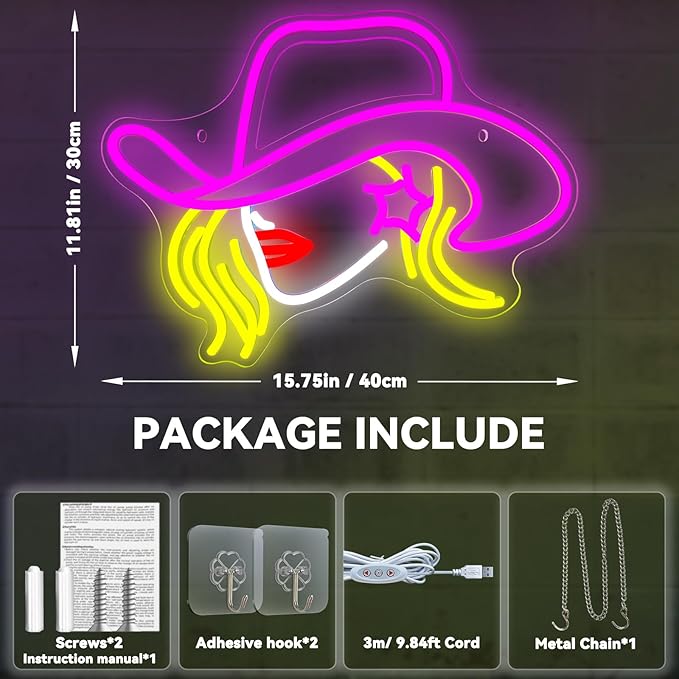 Cowboy Hat Neon Signs for Wall Decor LED Pink Cowgirl Boot Neon Sign Pink Aesthetic Western Wall for Game Room Room Bar Party Birthday Gift (Cowboy Hat Girl)