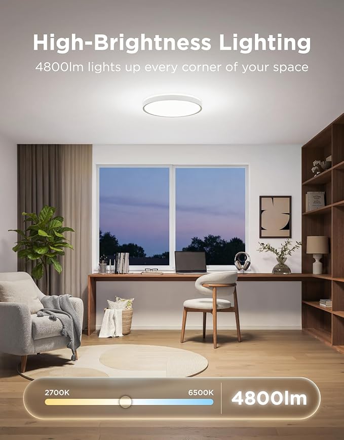 Govee Smart Ceiling Light Pro, RGBIC 4800LM 2700K-6500K 18 Inch 1 Pack | RGBIC LED Ceiling Light Fixture, 4800LM DIY Colors, Works with Matter Alexa, 2700K-6500K Lights for Living Room, Bedroom