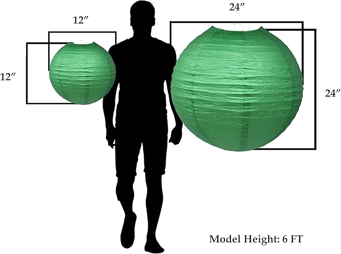 Mudra Crafts Dark Green Paper Lanterns Wedding Party Decorations - 12 in 10 Round Hanging Ceiling Lanterns, 10 Pack, Decorative Lamp Shades