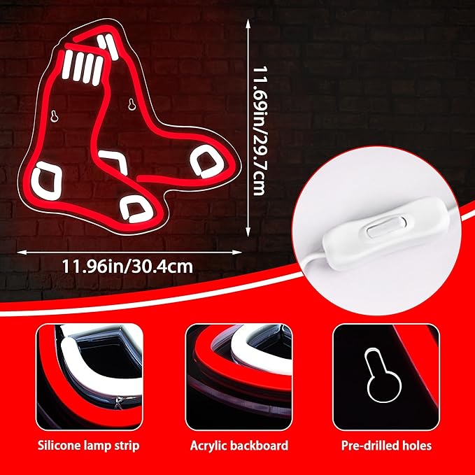 Baseball Neon Sign for Wall Decor Baseball Team Logo Neon Light for Man Cave LED Sports Light Sign for Boys Room,Club,Man Cave,Bar,Party,Christmas Birthday Gifts for Men,Boys,Teens,Size 12*11.7in(FMXD163)