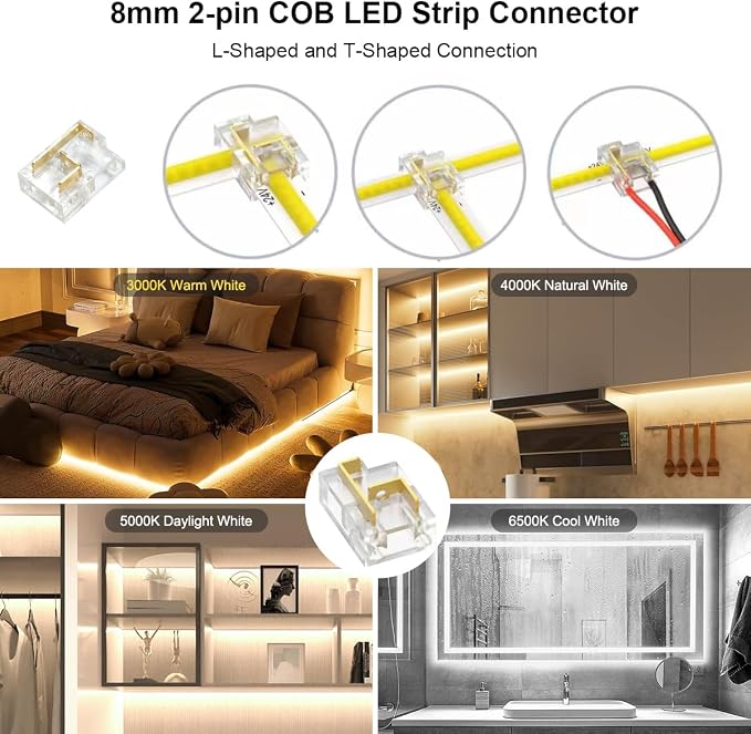 COB LED Strip Light White, 33ft Dimmable 2700K-6500K High Density 24V Flexible LED Tape Light with Remote and APP Control, UL-Listed White led Strip Lights for Bedroom Kitchen Christmas Decor