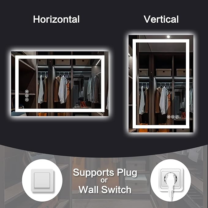 24"x 32" LED Bathroom Mirror with Light, Front and Backlit Controlled, Anti-Fog, 3 Colors Led Mirror, Dimmable, LED Wall Vanity Mirror with Lights, Memory Function, Tempered Glass,ETL Listed