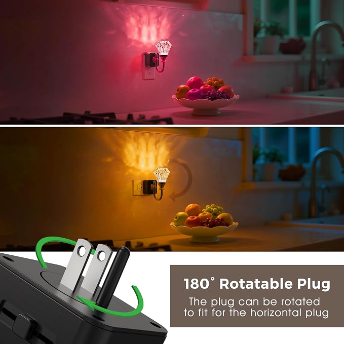 L LOHAS LED Night Lights Plug into Wall,RGB Floral Night Lights | 2 Pack 10-Color Changing, Auto Sensor, 3 Brightness Levels, Rotatable Plug in Nightlight for Bedroom, Nursery, Hallway, Gift
