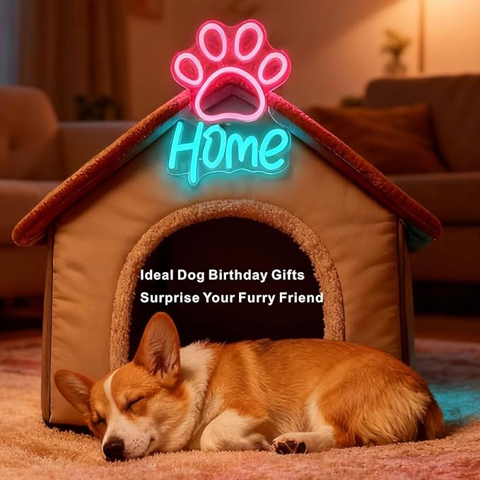 Pet Neon Sign - USB Powered Dog Crate Accessories, 9-Level Dimming Dog Gifts Cat Gifts LED Night Light for Pet House Puppy Supplies
