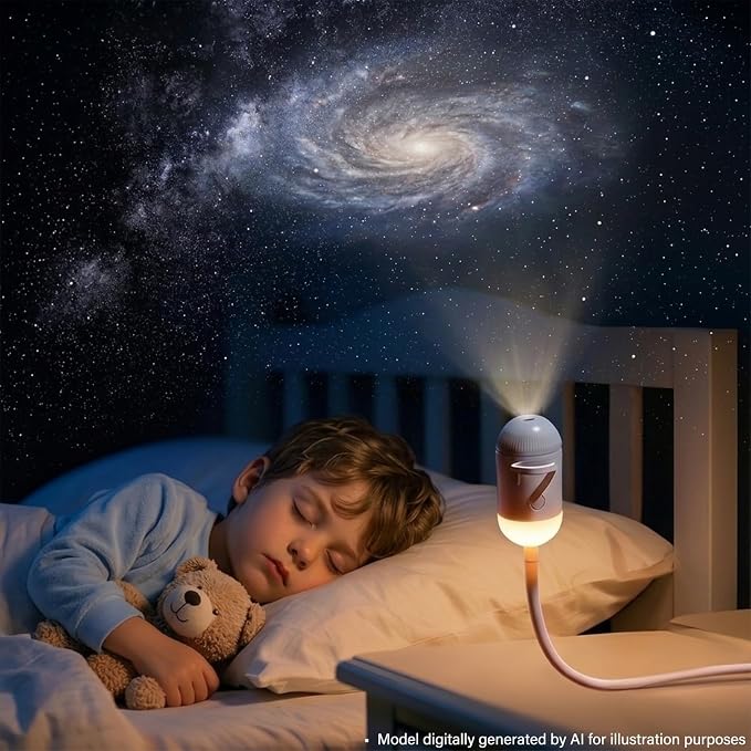 2-in-1 Galaxy Ocean HD Smart Dynamic 5D Holographic Night Light Projector | Plug and Play, USB Portable, Adjustable Brightness, 360° Rotating Design, Star Starry Sky Mini Projector for Bedroom Ceiling