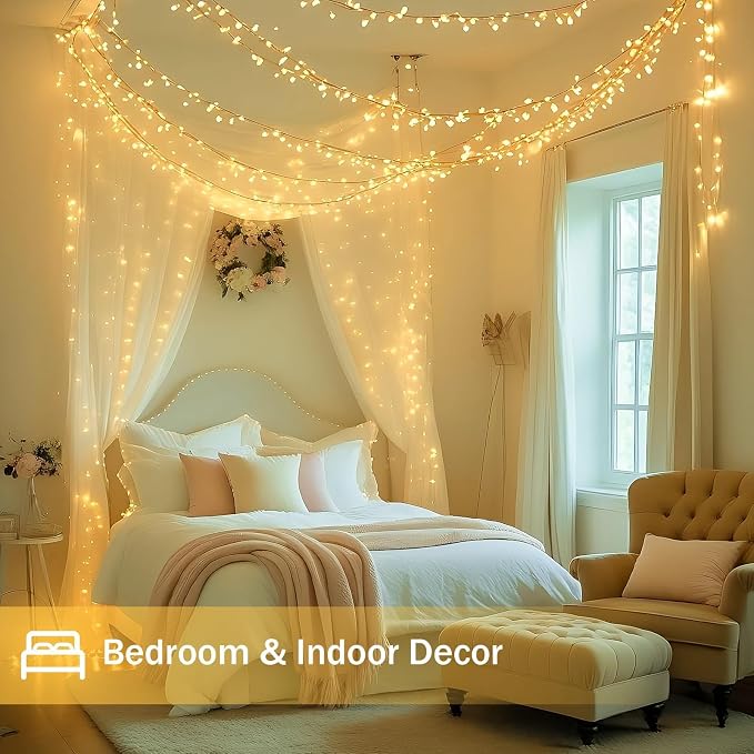 2 Pack 200 LED Connectable String Lights, Christmas Lights Outdoor Indoor | Warm White, 13 Modes, Timer, 66FT Clear Wire Waterproof Twinkle Fairy Lights Plug in for Bedroom Classroom Xmas Tree Decor