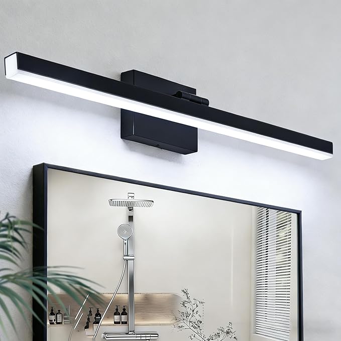 IZORRO Modern Bathroom Vanity Light 32 inch, Rotatable, 24W Dimmable Led Bathroom Light Fixture Over Mirror, Black Vanity Light Bar (Cool White 6000K)