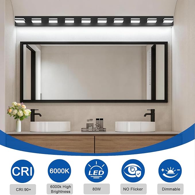 IZORRO LED Modern Bathroom Lights Fixtures(10-Light,Dimmable),Matte Black Acrylic Wall Lighting,Vanity Lights for Bathroom Over Mirror - 6000k 46In （No Assembly Required）