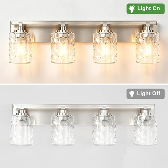 Modern Bathroom Lighting Fixtures Over Mirror, Vanity Lights for Bathroom, Wall Sconces with Clear Glass Shades, E26 Ceramic Socket, 4-Light 27.5-inch Brushed Nickel