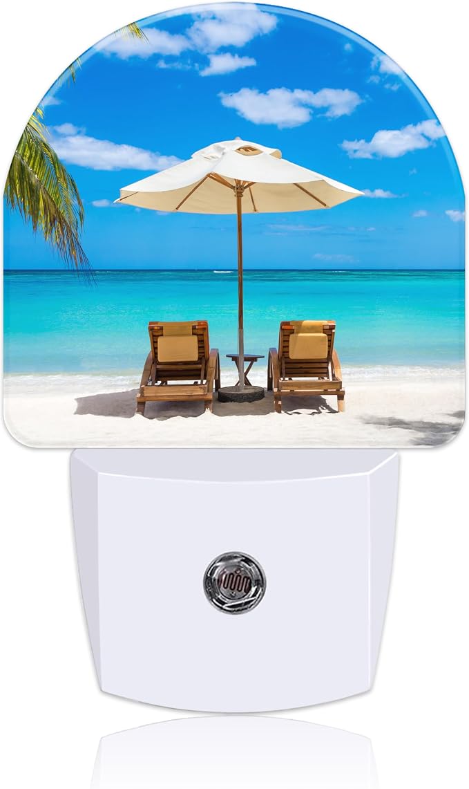 Deckchairs on The Beach Night Light Plug into Wall with Dusk to Dawn Sensor Cute Nightlight for Kid Girls Boys Women Men Room Decor, Hallway, Kitchen, Bathroom, Nursery, Stairs