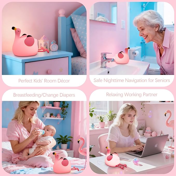 Flamingo Cute Night Light, Squishy Lamp Flamingo Decor, Valentines Day Gifts for her, Girls Pink Stuff Toy, Rechargeable Dimmable Silicone Kids Nightlight, Baby Nursery Dorm Bedside Lamps