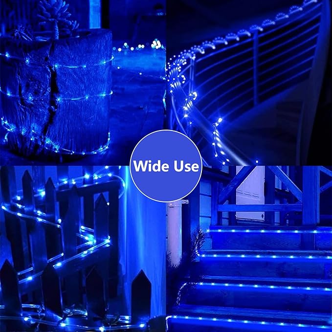 QITONG Blue Solar Rope Lights Outdoor, 2 Pack Each 33ft 100 LED String Light, Fairy Lights in Clear Thin Tube with 8 Modes