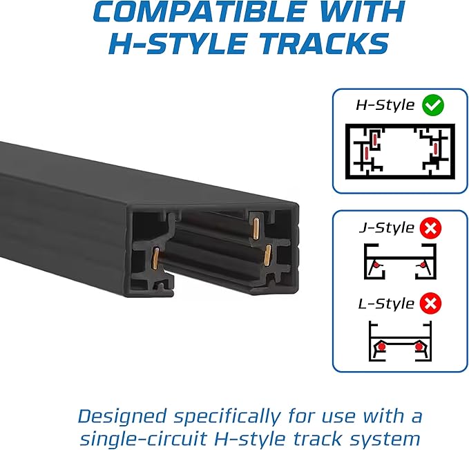 OHLECTRIC H-Track Lighting Outlet Adapter, H-Type Track (2-Pack) Black Power Plug Accessory for Track Rail Systems, H-Style, Adds Standard Electrical Outlet to Existing Track, Easy Installation