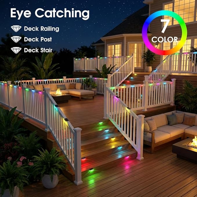 Solar Deck Lights 8 Pack, Solar Lights Outdoor Waterproof for Outside, Stairs, Step, Fence, Yard, Garden, Patio, Pool, Railing (Color Changing)