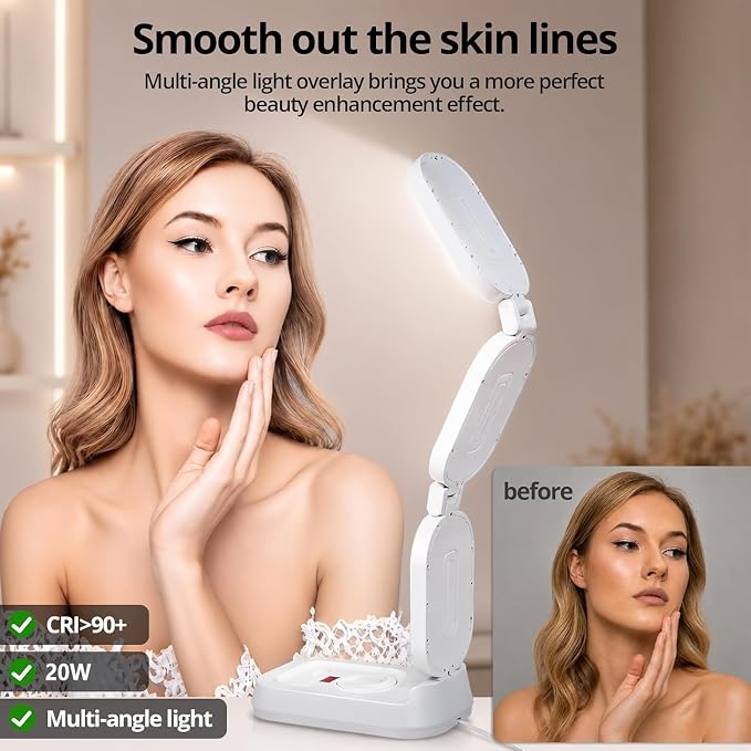 EMART 20W LED 3-Panel Desk Lamp, Dimmable 2700K-6500K for Makeup & Video | Angle-Adjustable for Streaming Beauty ,Foldable & Portable ,Stepless Dimming 1000 Lumens,Soft, Eye-Caring Light