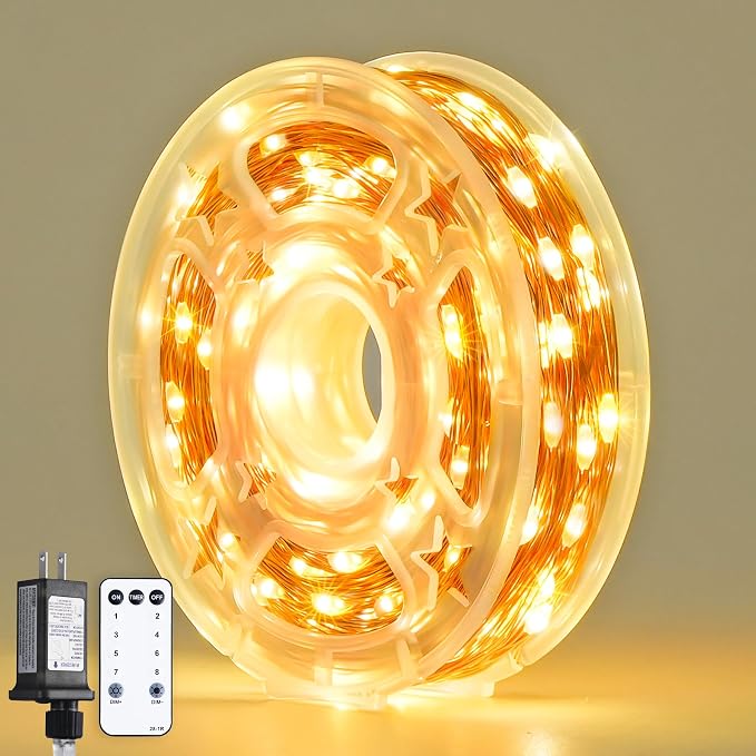 JMEXSUSS 99 ft 300 LED 8 Modes Twinkle Fairy Lights Plug in | Remote Control String Lights with Wheel, Warm White Christmas Lights Indoor Outdoor Waterproof for Bedroom Christmas Decor
