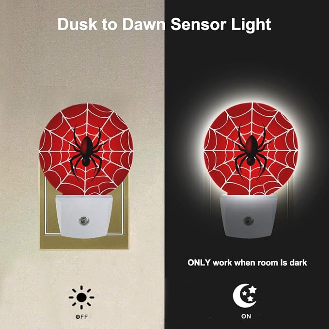 EKOBLA Red Spider Web Night Light, Hero Theme Night Lights Plug Into Wall with Dusk to Dawn Sensor, LED Nightlights for Bedroom, Bathroom, Gifts Ideal for Teen Boys and Men Cave