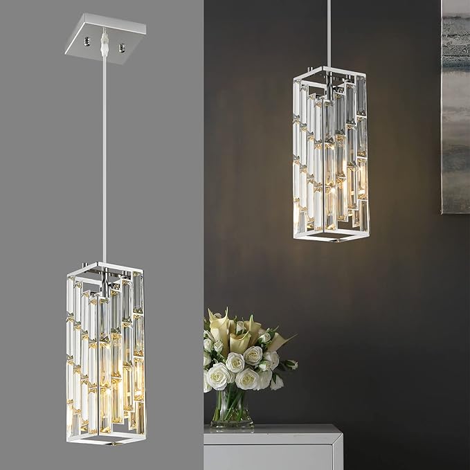 Chrome Pendant Lighting Modern Pendant Light, Mini Crystal Chandeliers,Adjustable Pendant Light Fixture for Kitchen Island Dinning Room Bedroom (1 Pack)