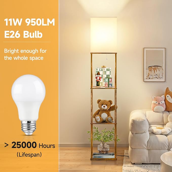 SHINE HAI Floor Lamp with Shelves, 3-Tier Square Modern Shelf Lamp | 3CCT Bright Bulb Included, Tall Standing Lamps for Living Room Bedroom Office