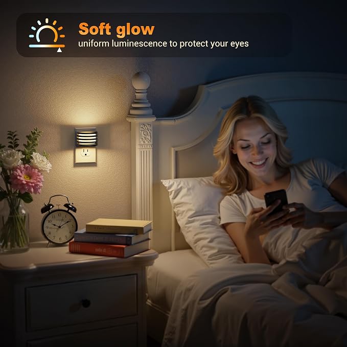 JandCase LED Night Lights Plug into Wall, 2 Pack Night Light with 3 Colors | 3000K-5000K-Amber, 3 Level Brightness Adjustable Plug in Night Light, Dusk to Dawn Nightligts for Adults Bedroom Bathroom