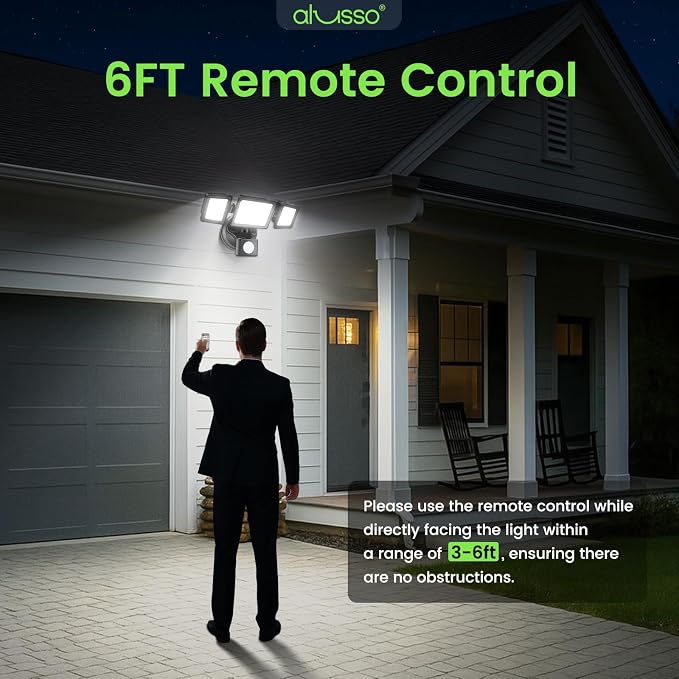 LED Security Lights Motion Sensor, 36W 3000LM Flood Lights Outdoor Motion Sensor with Remote, Dimmable Brightness 3000K-6000K CCT IP65 3 Heads Outdoor Security Light for House Garage Yard 1 Pack