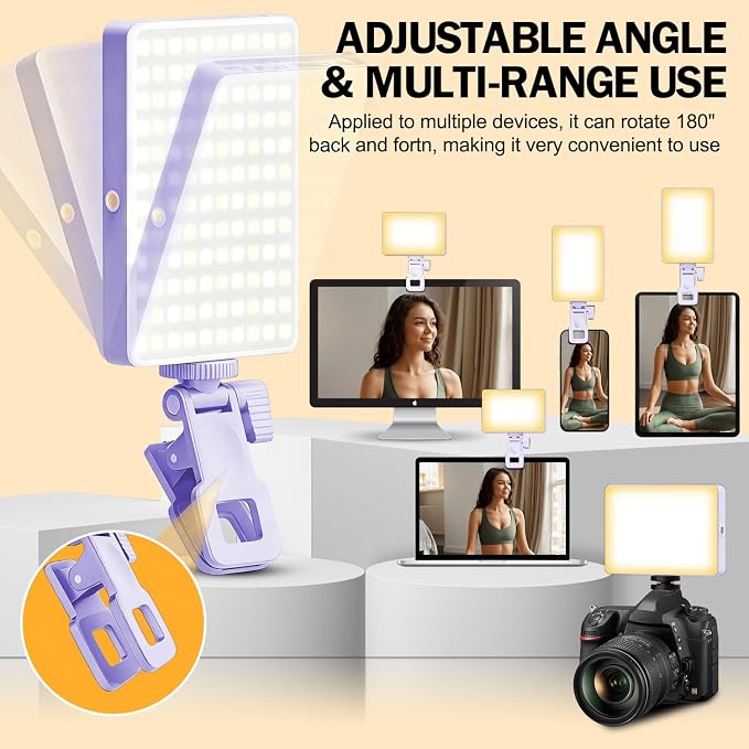 120 LED Selfie Light for iPhone, Portable Phone Light with Clip & Camera Tripod Adapter - 5000mAh Rechargeable, 3 Lighting Modes, CRI 97+ for Video Recording, TikTok, Tripod Mount Rings