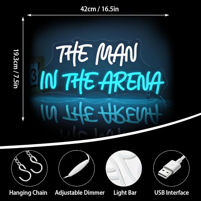 Neon Sign, Pkshfja The Man Dimmable LED Neon Signs for Wall Decor, White & Blue Inspirational Light up Bar Signs for Man Cave, Gym, Office, Business & Game Room Decor - USB Powered