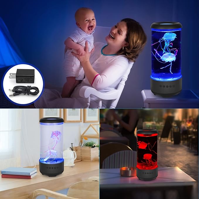 Jellyfish Lamp with Bluetooth White Noise Sound, 7-Color Changing Light with 5 Levels Brightness Jellyfish Aquarium Bubble lamp for Relaxing Decorating Gift Lamps for Adults and Kids