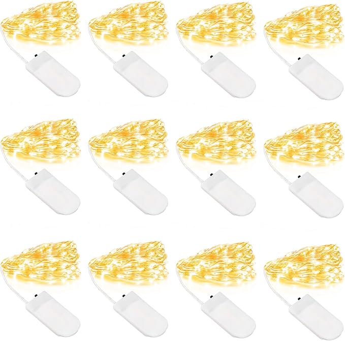 12 Pack LED Fairy Lights, 7ft 20 LED Battery Operated Silver Wire String Lights, Warm White Mini Starry Lights for DIY Crafts, Wedding, Party, Bedroom, Christmas Decorf. (12 Pack – Warm White)