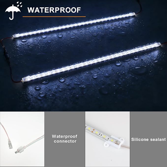 12V LED Light Bar Waterproof, 6000K Daylight White 20.5" LED Light Strip with 30 LEDs, Interior Light for Enclosed Trailer RV Van Truck Bed, Under Cabinet Kitchen & Aquarium Lighting (4 Pack)