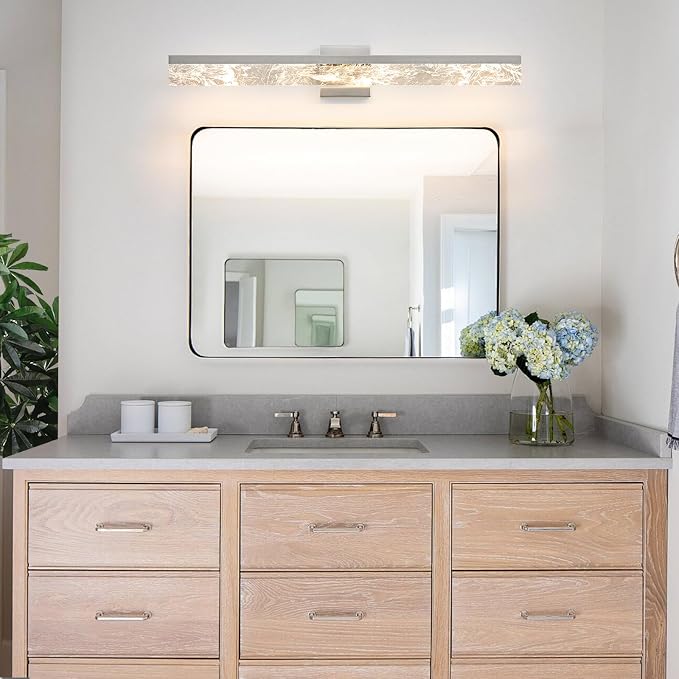AIJIASI Bathroom Light Fixtures Over Mirror, 32 Inch Brushed Nickel Vanity Lights for Bathroom, 24W Dimmable LED Modern Vanity Lighting Fixtures for Living Room Paintings 3000K