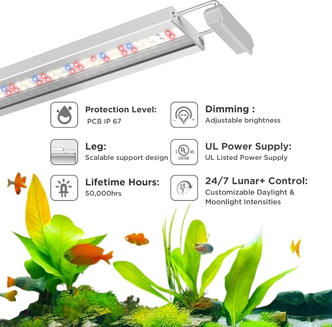 Finnex Stingray 3 Aquarium LED Light, 24/7 Lunar+, Controllable, Extendable Legs (48 Inch)
