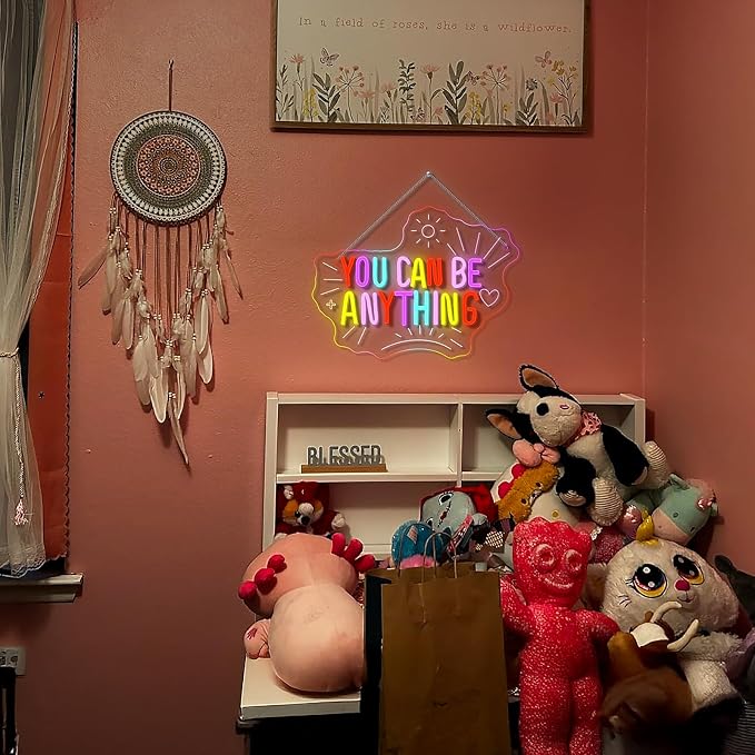 You Can Be Anything Dimmable Neon LED Sign for Wall Decor Kids Wall Art Positive Just Read Book and Chill Classroom Decor USB Neon Light Bedroom Birthday Party Classroom Backdrop Aesthetic Decor