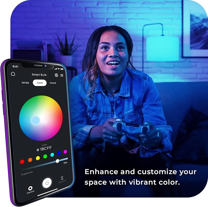Globe Electric 34207 Wi-Fi Smart 10 Watt (60W Equivalent) Multicolor Changing RGB Tunable White Frosted LED Light Bulb 2-Pack, No Hub Required, Voice Activated, 2000K - 5000K, A19 Shape, E26 Base