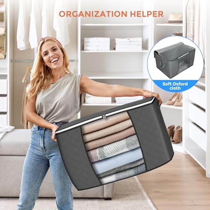 90L Large Storage Bags, 10 Pack Clothes Storage Bins Closet Organizers | Foldable Storage Containers, with Reinforced Handle, for Clothing, Blanket, Comforters, Bed Sheets, Pillows and Toys