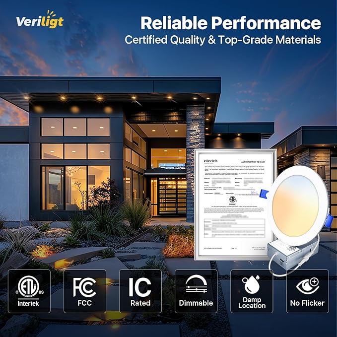 24 Pack 4 Inch 5CCT LED Recessed Light, Silm Canless Recessed Lighting, Dimmable, Damp Rated, 2700K-5000K Selectable, Wafer Ceiling Downlight with Junction Box, 750LM, 9W 120V, ETL&FCC