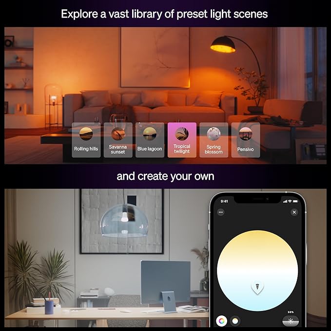 Philips Hue Smart LED A19 Bulb, White and Color Ambiance, E26 Base,10.5W, Full Spectrum Light 1000K-20000K,1100 Lumens, Dimmable,Compatible with Alexa,Google, Apple Home, 4pk