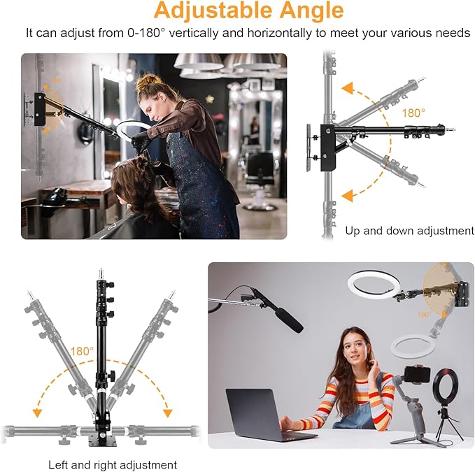 SITTO Ring Light Wall Mount 43inch/110cm, Triangle Boom Arm for Barbershop, Beauty Salon, Live Streaming, Tattoo, Photography Studio, Support 180° Rotation