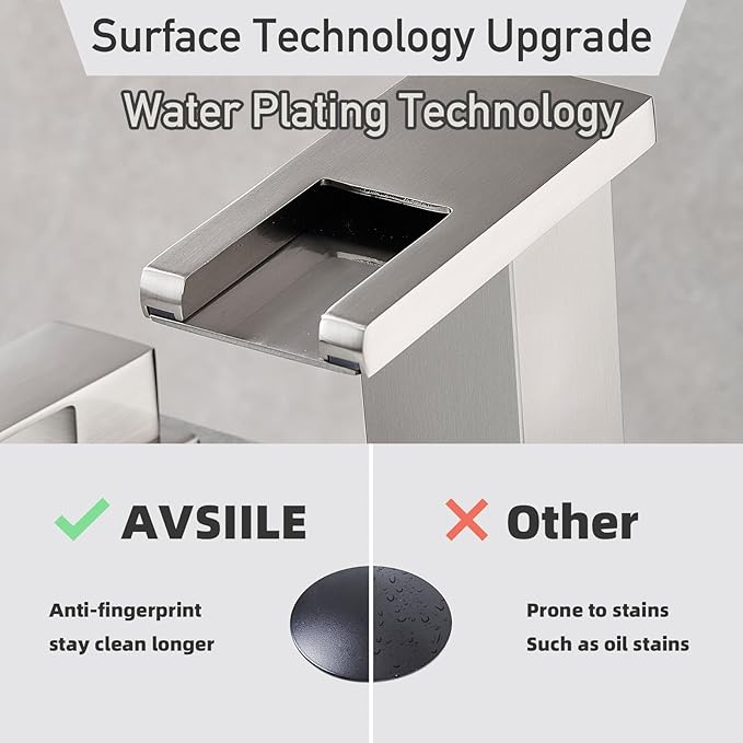 LED Bathroom Faucet 3 Hole, Brushed Nickel Waterfall Bathroom Faucets, 8 Inch Widespread Modern Bathroom Sink Faucet & Parts, Wide Spread Touch On Three Hole 2 Handle Bathroom Vanity Faucet