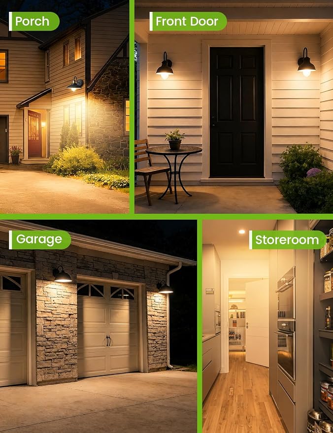 Motion Sensor Light Bulbs, 100W Eq., E26, 110-130V, 2700K, 4Pack | Indoor Outdoor Dusk to Dawn Light, for Porch, Garage, Front Door, Stairs, Hallway, Auto On/Off Motion Activated Light