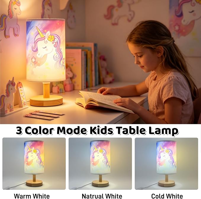 Unicorn Lamp,Unicorn Gifts for Girl,Kids Table Lamp for Bedroom Girls Bedside Lamps,3 Colors Dimmable LED Nightstand Night Light with Flaxen Fabric Shade Desk Lamp for Boys Girls Room Nurser Decor