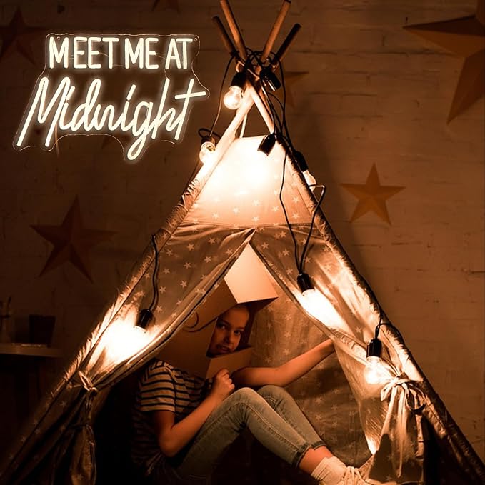 Meet Me At Midnight Neon Sign Warm White Led Light Up Words Sign for Bedroom Decor Dimmable USB Powered Neon Light for Bar Home Hotel Wall Decor Gift Sign 16.5 * 11 In
