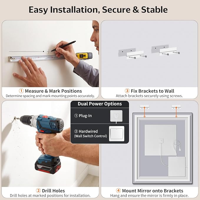 30"x36" LED Bathroom Mirror with Lights, Front & Backlit, Anti-Fog | Lighted Mirror with Dimmable, Aluminum Frame, 3 Color Temperature, CRI 90+, Touch Control with Memory, HD Tempered Glass
