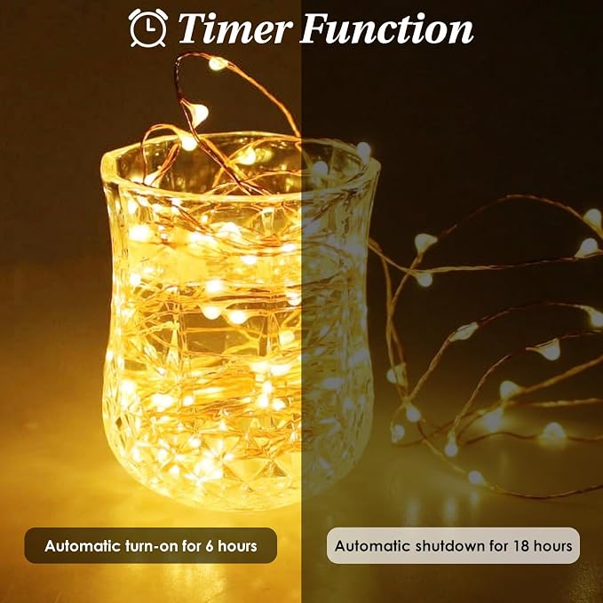 2 Pack Fairy Lights Battery Operated Twinkle Lights Remote Warm White | Total 66FT 200LED String Light, Timer & 8 Modes, Memory, Dimmable, Waterproof Battery Lights Indoor Outdoor Christmas Decor
