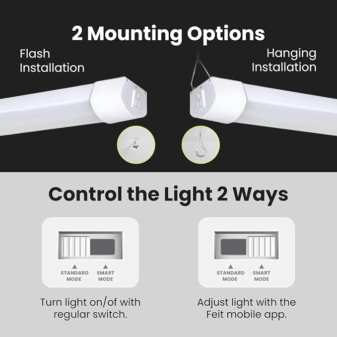 Feit Electric 4 ft. Smart WiFi 105-Watt LED Shop Light, No Hub Required, Alexa or Google Assistant, 3000K/4000K/5000K Color Temperature CCT Changing, SHOP/4/HO/CCT/AG