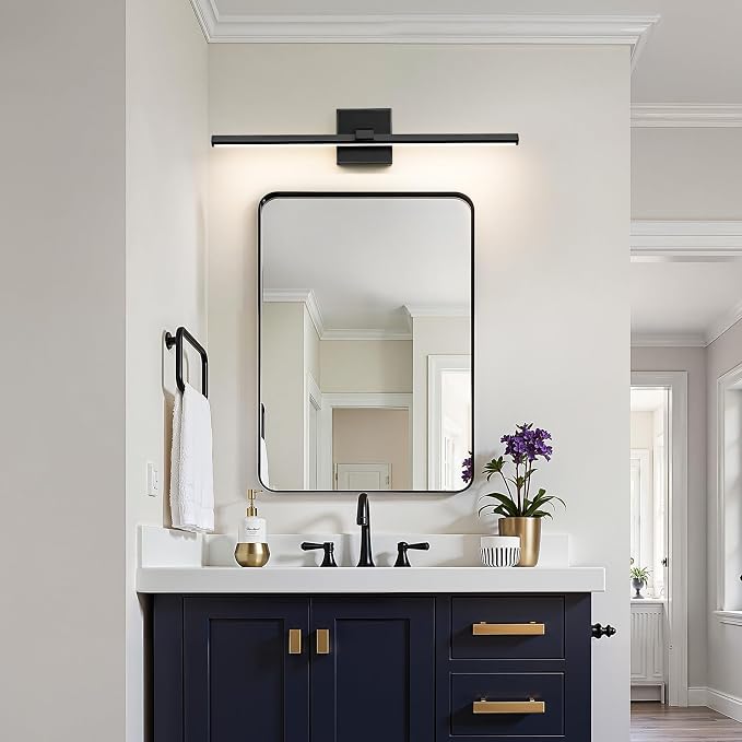 Black Bathroom Vanity Light 24 Inch Modern Bathroom Light Fixtures Over Mirror 18W Dimmable 5CCT LED Vanity Light Bar for Bathroom Mirror Cabinets Bedroom